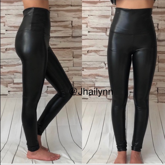 Black High waisted faux leather leggings - Picture 7 of 9
